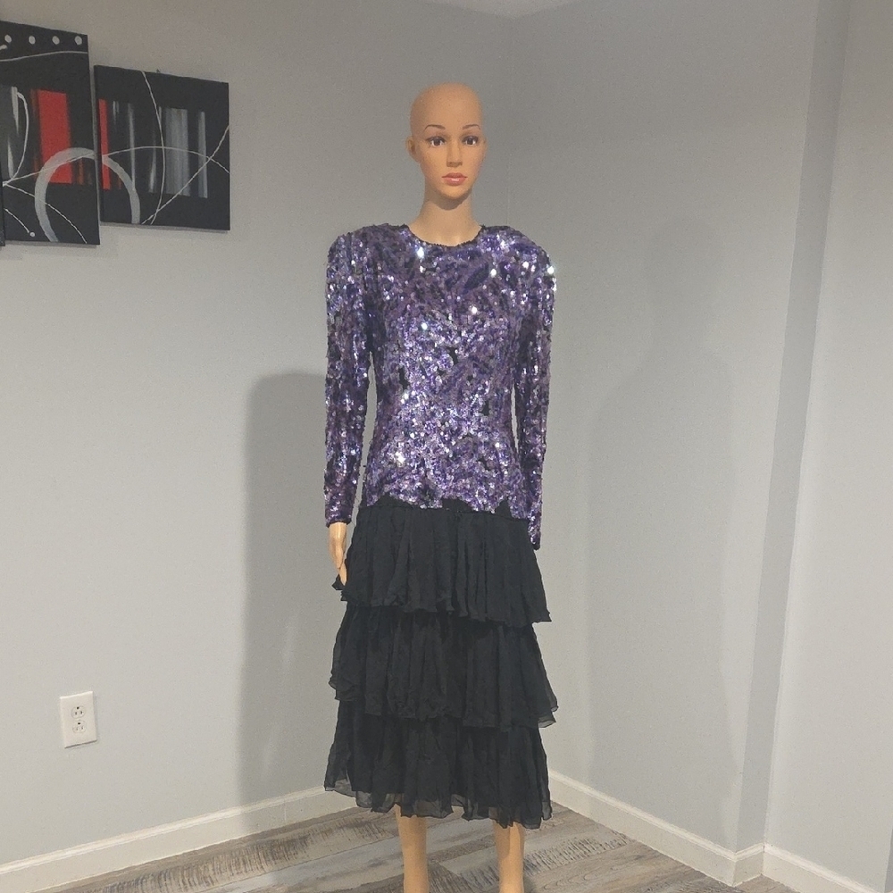 Vintage Sparkling Purple Long Sleeve Dress